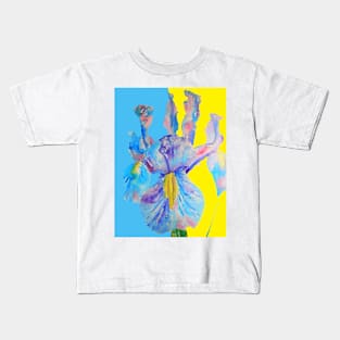 Iris Watercolor Painting - Yellow and Blue Kids T-Shirt